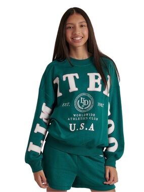 Limited Too Teal Crewneck Sweatshirt with White and Pink Graphic